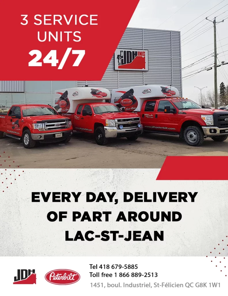 3 service units 24/7
Every day, delivery of part around Lac-St-Jean